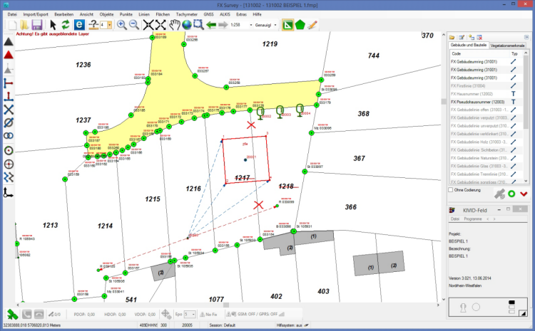 Bild: FX S-Kataster mit hinterlegter DXF-Datei und KIVID<sup>®</sup> Punktdaten