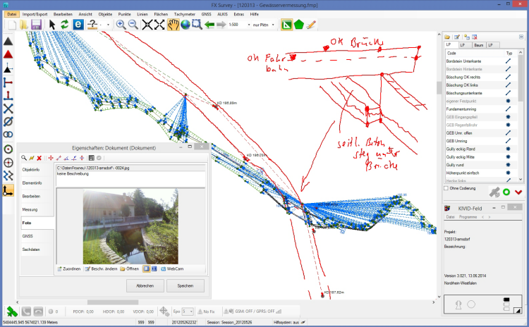 Bild: Messung mit Skizzen und Bemerkungen in FX Survey