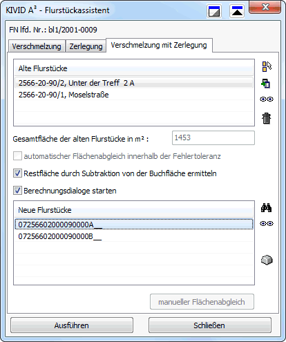 Flurstücksassistent - Verschmelzung und Zerlegung
